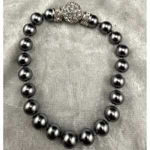 Nolan Miller Gray Faux Pearl Bracelet Clasp Silver Tone 7"